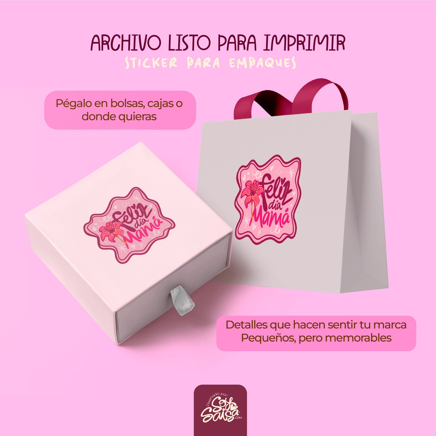Diseño de Sticker Floral ✿ Feliz Día Mamá